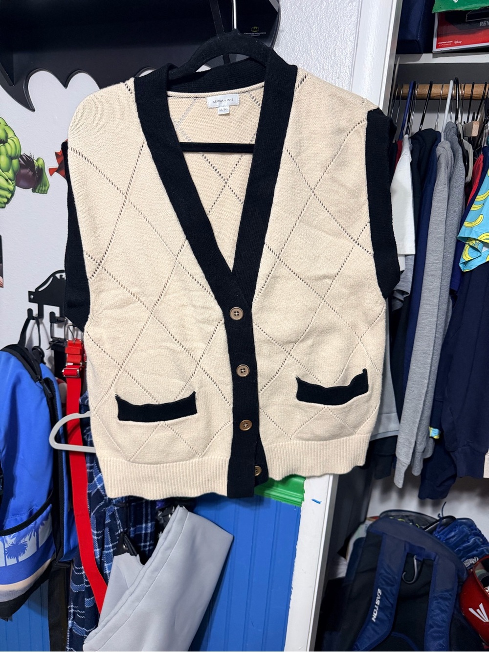 Cream and Black Sleeveless Cardigan Sweater Vest by A New Day